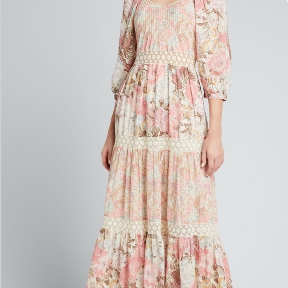 LoveShackFancy Evren Pink Floral Maxi Dress